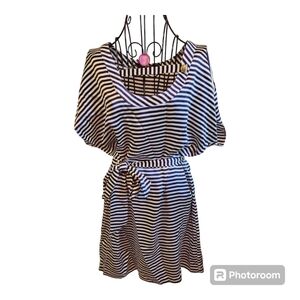 DESIGNER Rachel Mara Striped  Dress 100% Silk